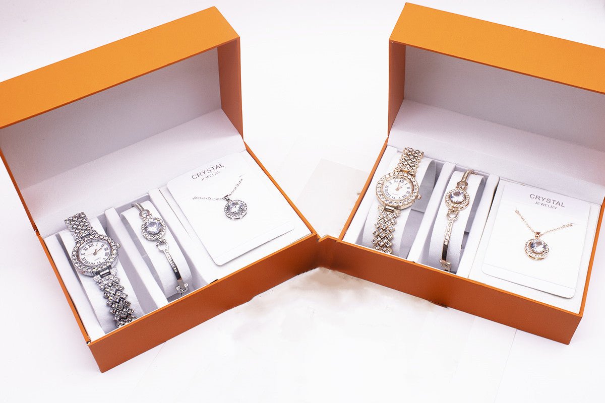 3 - piece Rhinestone Watch Set With Bracelet And Necklace - Hamora