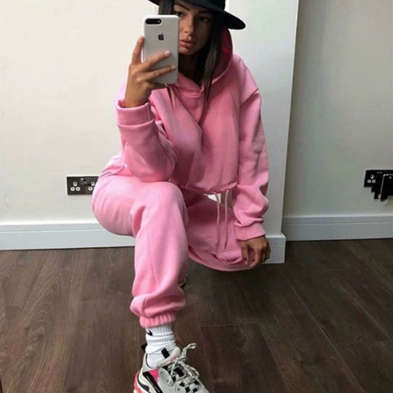 Stilren Tvådelad Sportdräkt för Kvinnor - Långärmad Casual Outfit med Skräddarsydd Midja