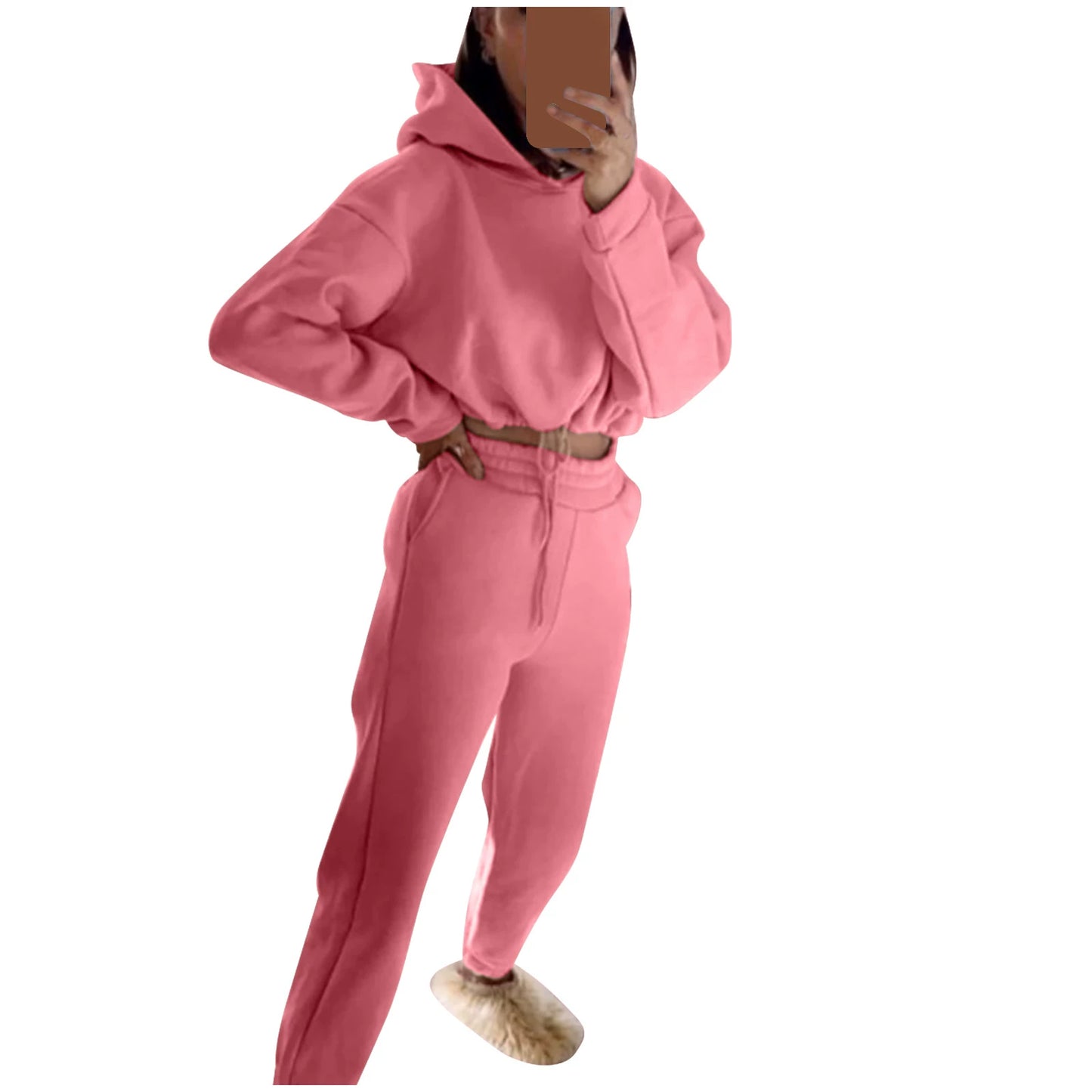 Stilren Tvådelad Sportdräkt för Kvinnor - Långärmad Casual Outfit med Skräddarsydd Midja