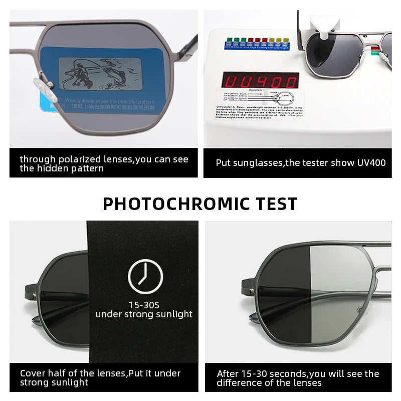 Lyxiga Metallisk Photochromic Solglasögon för Män och Kvinnor - Fashion Polariserade Sunglasses - Stiliga Kameleon Antiglans Körtillägg UV400