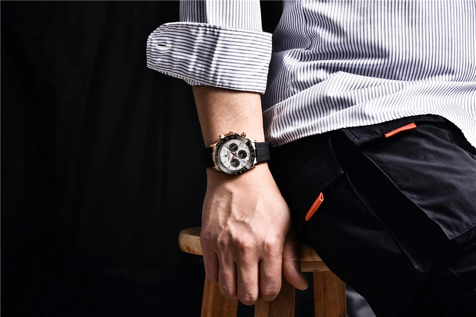 Stilren 40mm V2 PAGANI DESIGN Herrklocka - Saffirglas Retro Kranögraf med Vattentålig Rostfritt Stål - Eleganta Relogio för Män