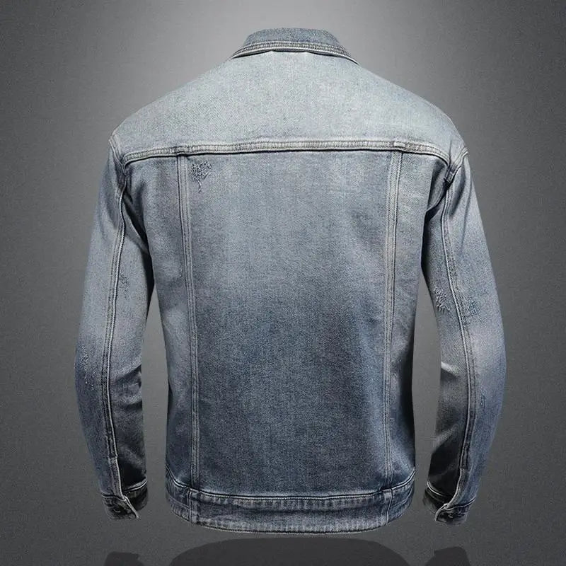 Retro Klassisk Jeansjacka för Män - Löst Passform och Avslappnad Med Fickor - Mångsidig Kragejacka för Hög Gata och Motorcykel