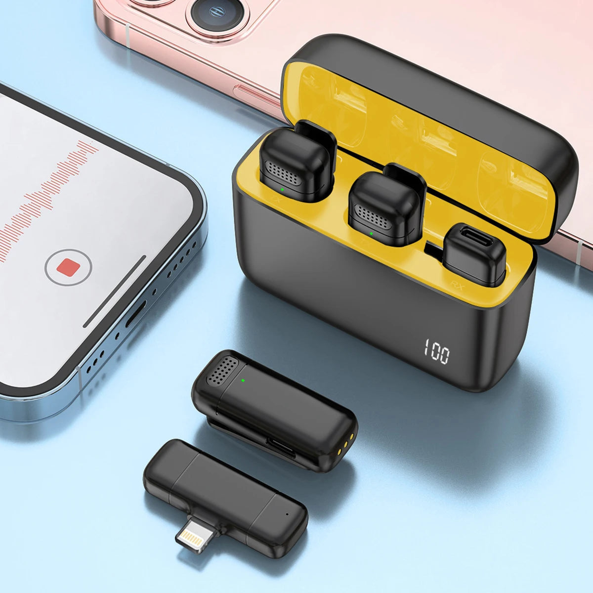 K30 Trådlös Lavalier Mikrofon med Laddningsetui – Bärbar Ljud- och Videoinspelning för iPhone, Android och Laptop. Perfekt Mikrofon för Live Gaming!