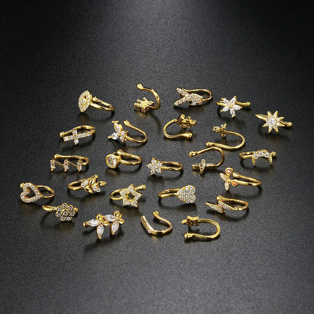 Falsk Piercing Clip Nässmycke - Trendigt Kroppssmycke för Kvinnor - 1 Styck Örclip med Hjärtan, Stjärnor, Blommor och Fjärilar