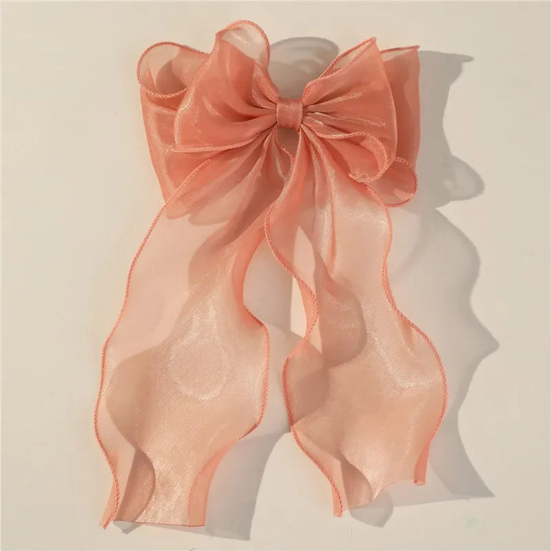 Söt Chiffon Båge Hårklämmor för Flickor - Blå Satin Bows med Glittrande Detaljer för Elegant Håraccessoar