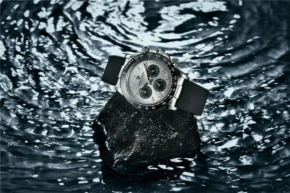 Stilren 40mm V2 PAGANI DESIGN Herrklocka - Saffirglas Retro Kranögraf med Vattentålig Rostfritt Stål - Eleganta Relogio för Män