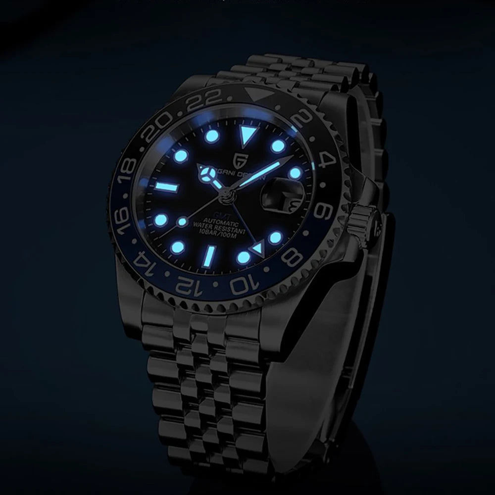 PAGANI DESIGN PD-1662 Lyxig GMT Herrmekanisk Klocka - Saffirglas, Rostfritt Stål och 100M Vattentålig Automatisk Klocka