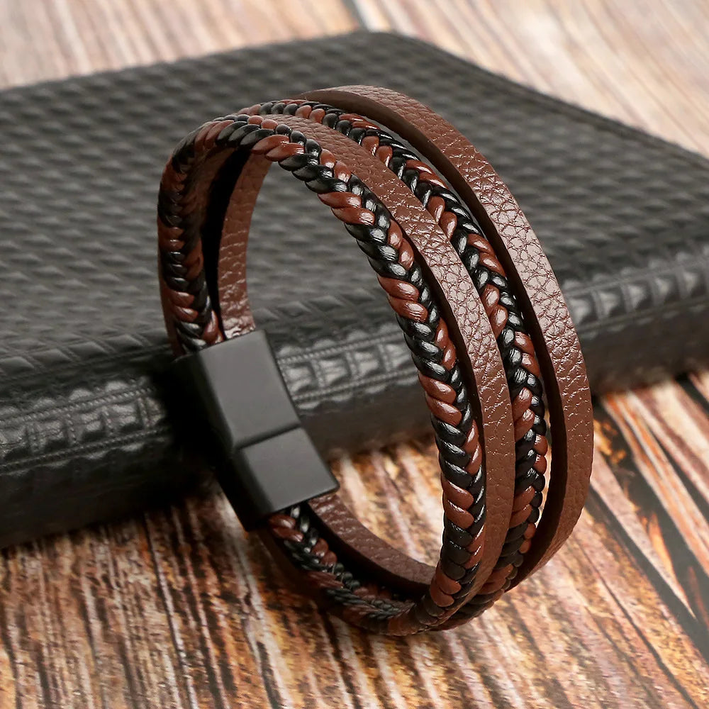 Trendigt Flätat Läderarmband för Män med Tigereye-Kulor - Mångskikts Hantverk för Stiliga Herrar - Perfekt Smycke för Gåvor 2025