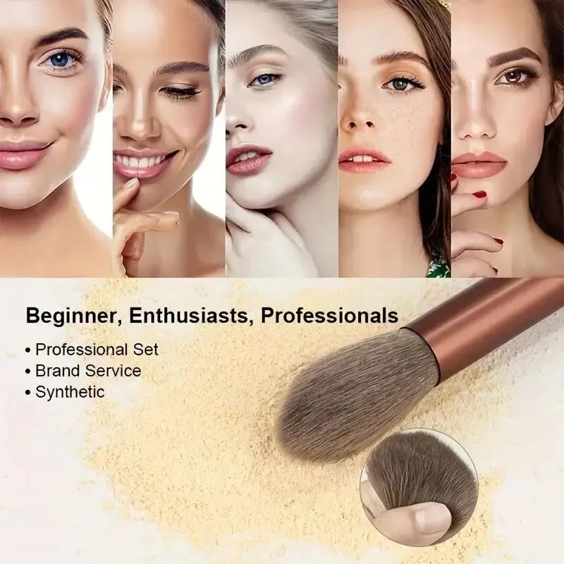 Lyxigt Sminkborstsats - Mjuka och Fuzzy Professionella Borstar för Grund, Puder och Ögonskugga - Kabuki och Blandning Skönhetsverktyg