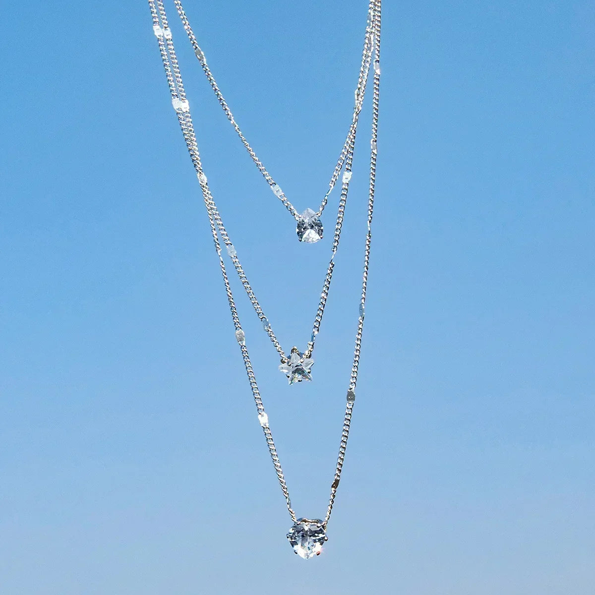 New Fashion Silver Color Double Layer Star Moon Necklace for Women Charm Delicate Zircon Stainless Steel Choker Chain Jewelry