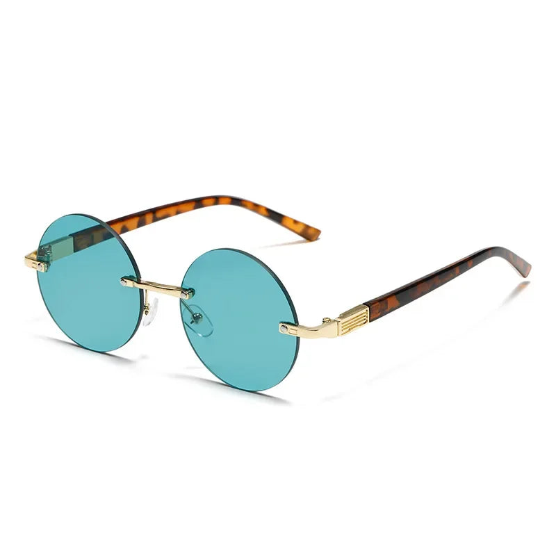 "Classic Retro Rimless Sunglasses - Unisex Crystal Dark Green Lens for Outdoor Driving"