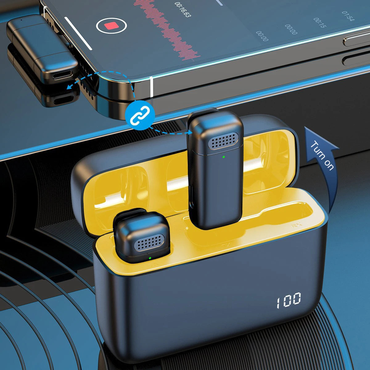 K30 Trådlös Lavalier Mikrofon med Laddningsetui – Bärbar Ljud- och Videoinspelning för iPhone, Android och Laptop. Perfekt Mikrofon för Live Gaming!