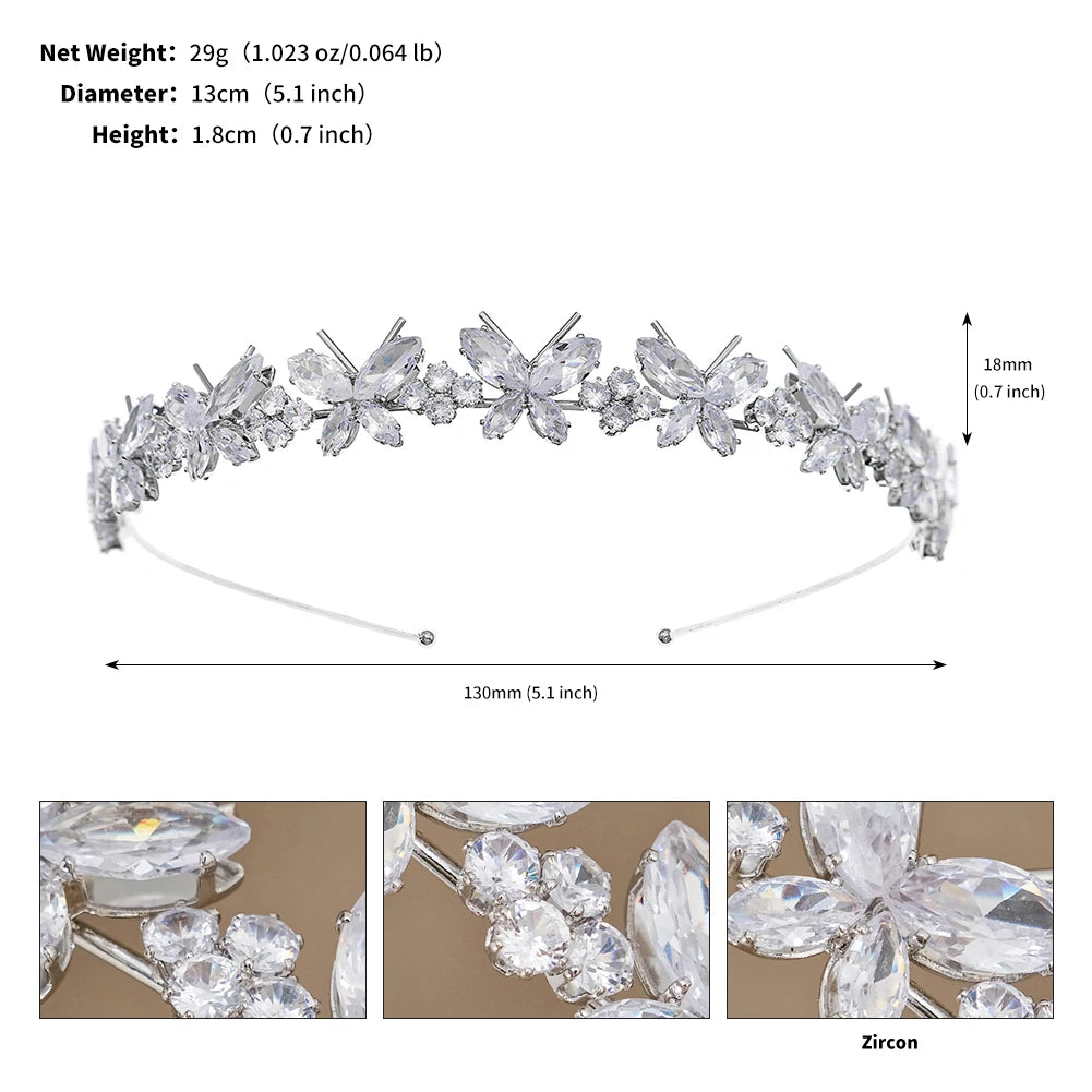 Fashion Zircon Headbands for Women Bridal Wedding Hair Accessories Silver Color Hairband Luxury Hair Jewelry Party Headpiece