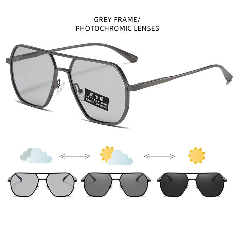 Lyxiga Metallisk Photochromic Solglasögon för Män och Kvinnor - Fashion Polariserade Sunglasses - Stiliga Kameleon Antiglans Körtillägg UV400