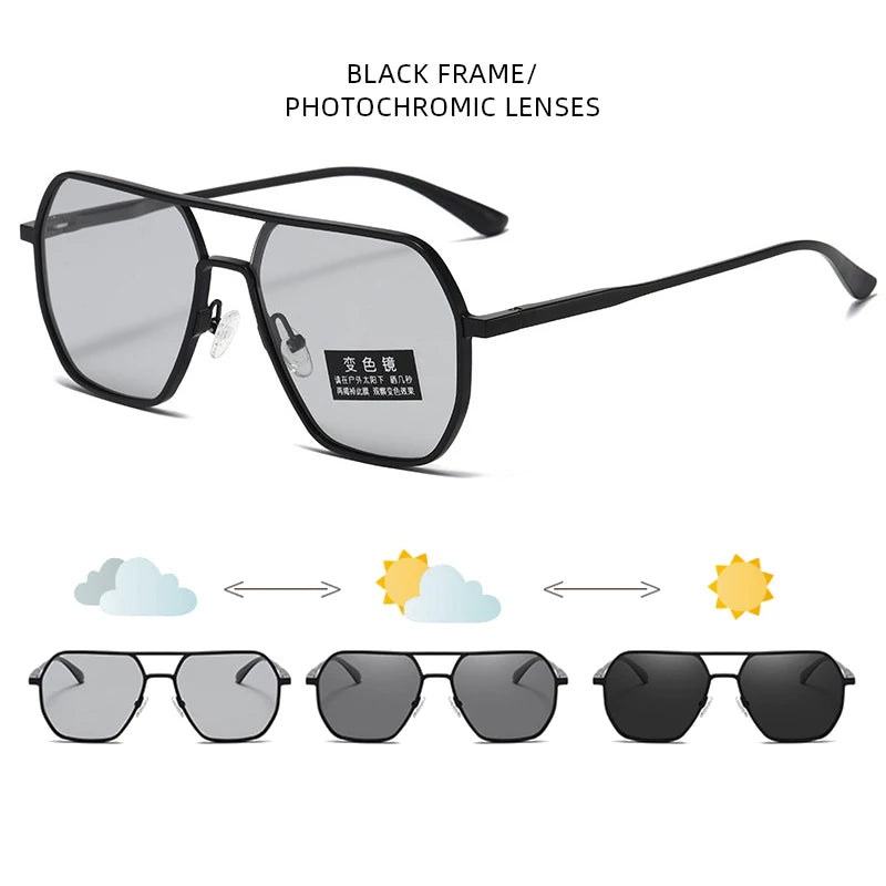 Lyxiga Metallisk Photochromic Solglasögon för Män och Kvinnor - Fashion Polariserade Sunglasses - Stiliga Kameleon Antiglans Körtillägg UV400