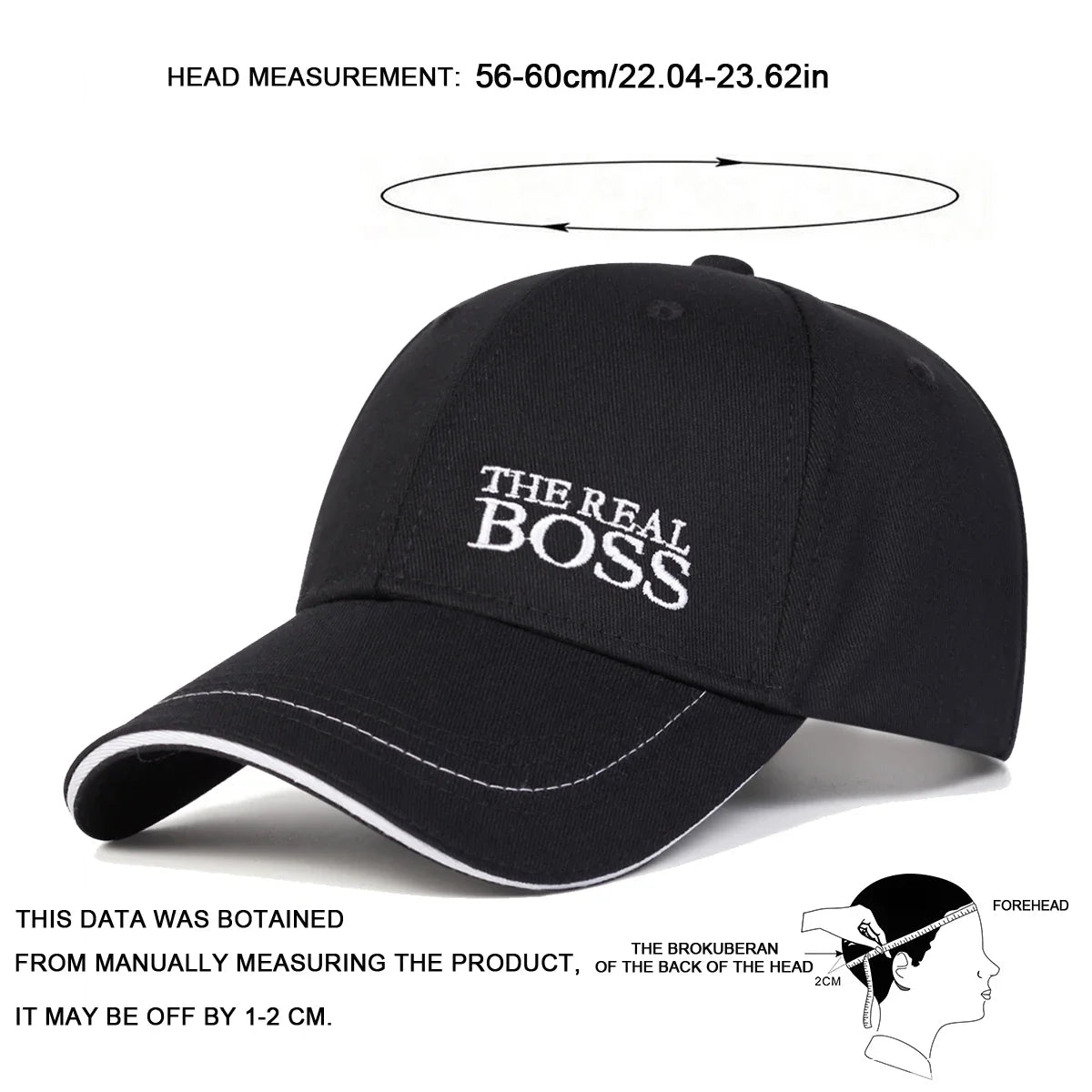 Unisex Baseballkeps med Broderat 'THE REAL BOSS' – Justerbar Casual Keps för Vår och Höst, Perfekt för Utomhusbruk och Hip Hop-stil. Solskyddande Hatt.