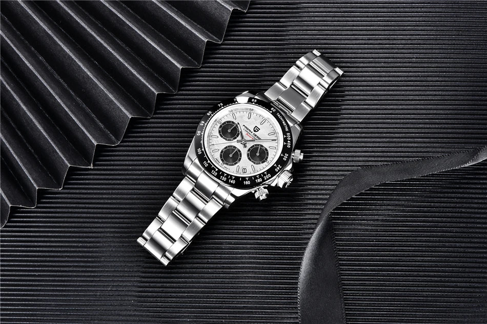 Stilren 40mm V2 PAGANI DESIGN Herrklocka - Saffirglas Retro Kranögraf med Vattentålig Rostfritt Stål - Eleganta Relogio för Män