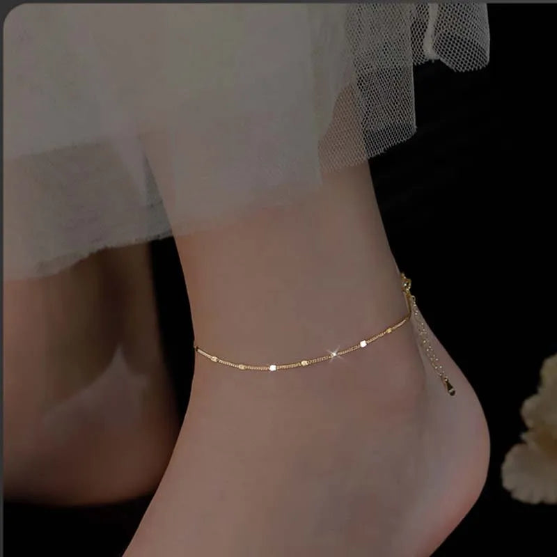 Elegant Glittrande Kvadratiska Transportpärlor Anklets och Armband för Kvinnor - Enkel, Tunn Kedja för Strandfest och Smyckesgåvor