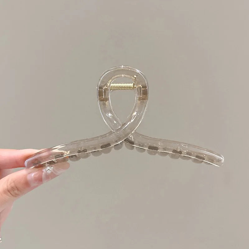 Stor Hårklämma för Tjockt Hår - Transparent Kaffe Färgade Krabban Hårklipp för Lockiga Frisyrer - Eleganta Håraccessoarer för Kvinnor