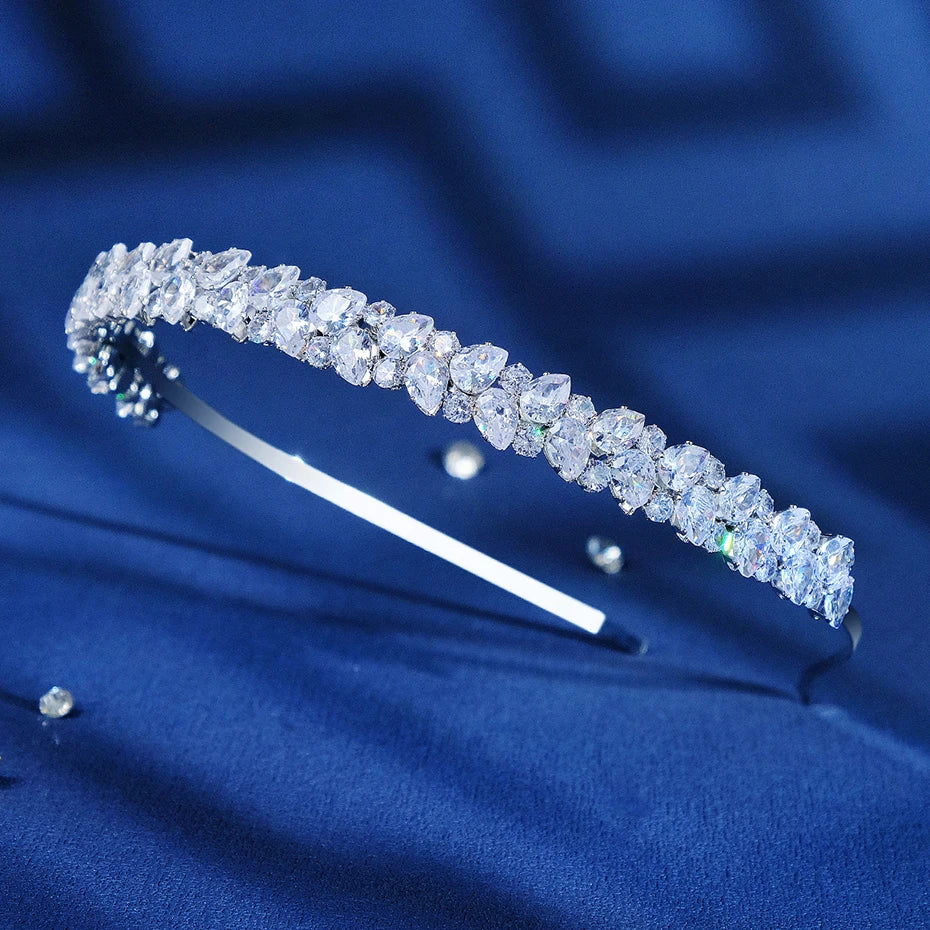 Fashion Zircon Headbands for Women Bridal Wedding Hair Accessories Silver Color Hairband Luxury Hair Jewelry Party Headpiece
