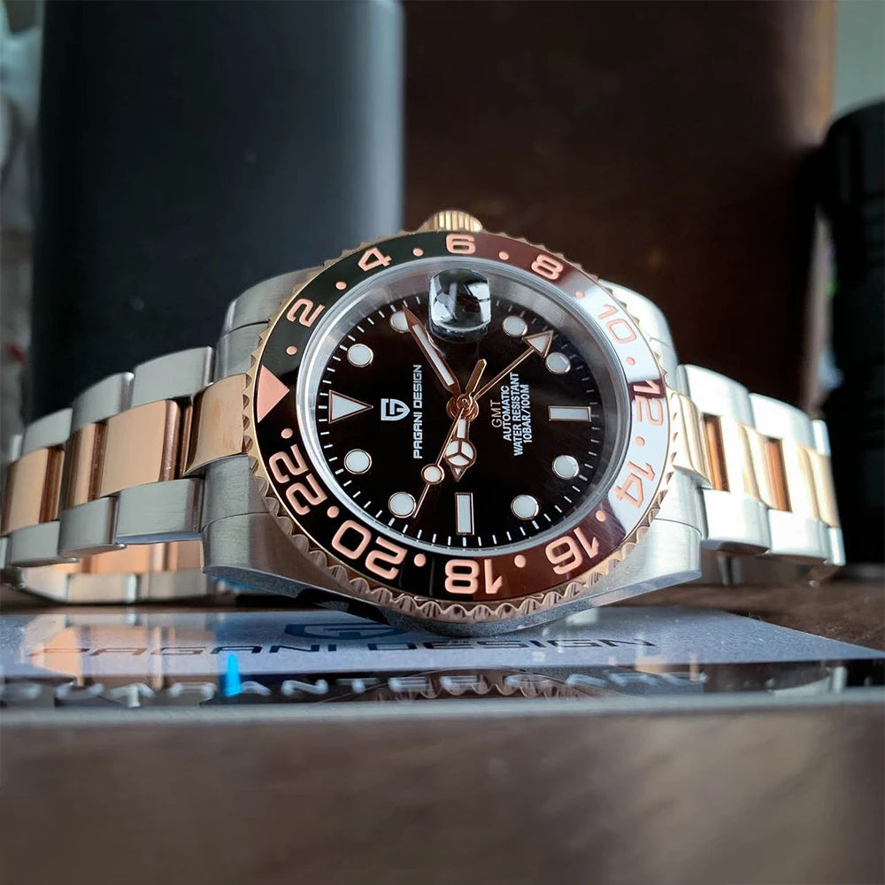 PAGANI DESIGN PD-1662 Lyxig GMT Herrmekanisk Klocka - Saffirglas, Rostfritt Stål och 100M Vattentålig Automatisk Klocka