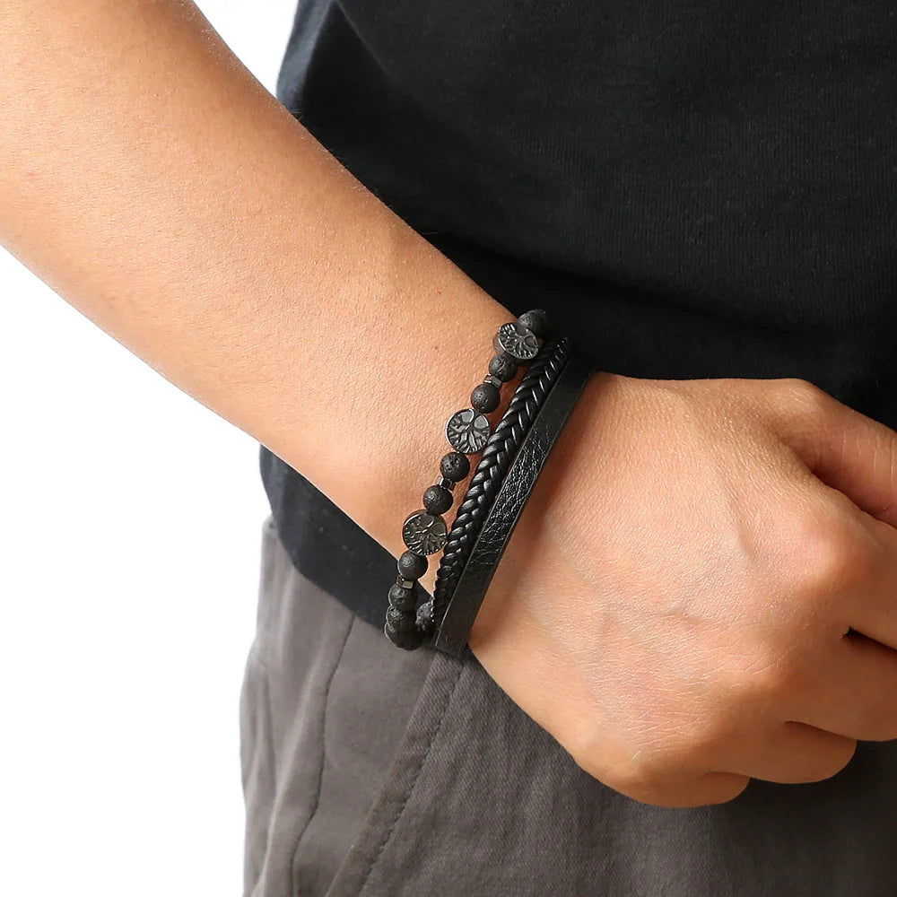 Trendigt Flätat Läderarmband för Män med Tigereye-Kulor - Mångskikts Hantverk för Stiliga Herrar - Perfekt Smycke för Gåvor 2025