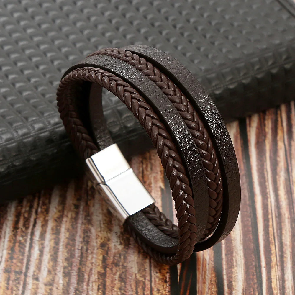 Trendigt Flätat Läderarmband för Män med Tigereye-Kulor - Mångskikts Hantverk för Stiliga Herrar - Perfekt Smycke för Gåvor 2025