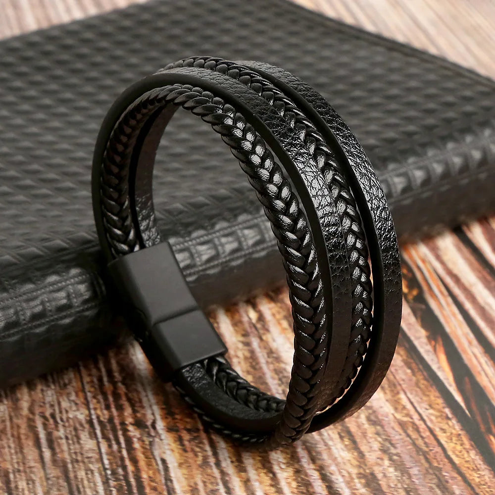 Trendigt Flätat Läderarmband för Män med Tigereye-Kulor - Mångskikts Hantverk för Stiliga Herrar - Perfekt Smycke för Gåvor 2025
