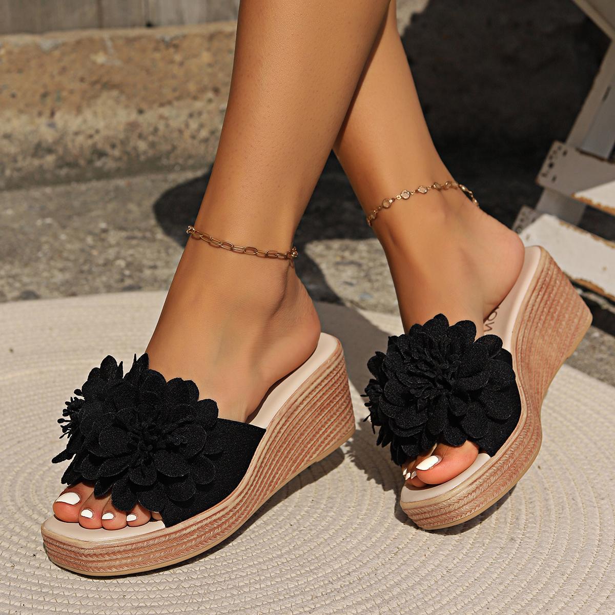 Flower Design Wedge Sandals Female - Hamora