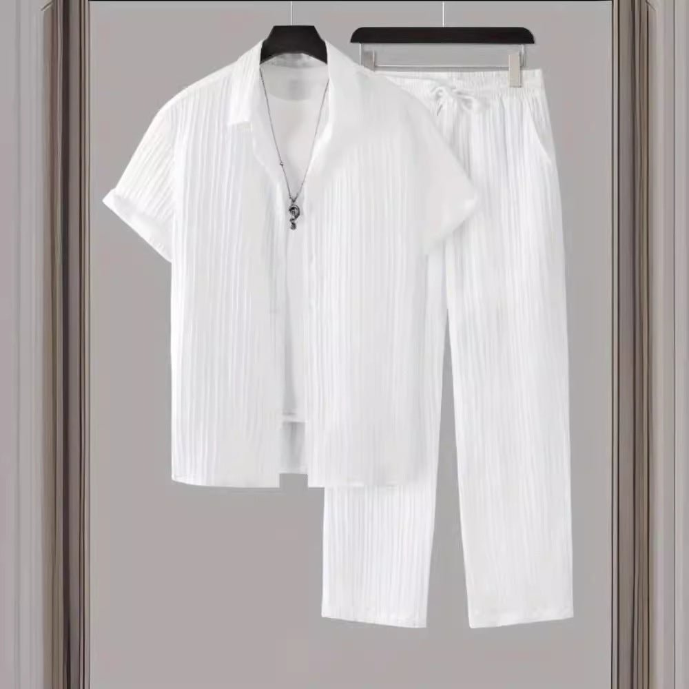 Men's Striped Short - sleeved Shirt Trousers Suit - Hamora