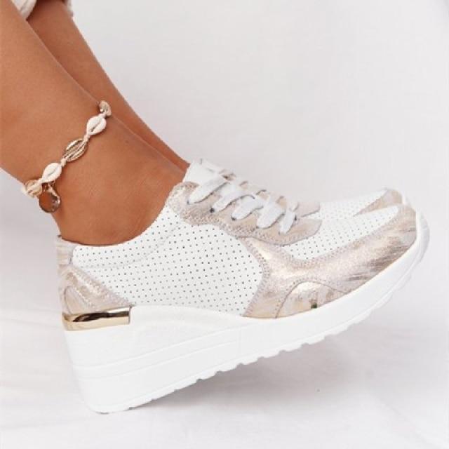 Sneakers Platform Wedge Heel Casual Shoes Lace - up Mesh Sneakers - Hamora
