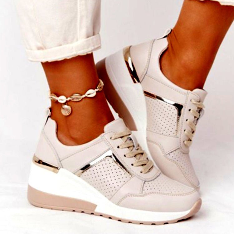 Sneakers Platform Wedge Heel Casual Shoes Lace - up Mesh Sneakers - Hamora