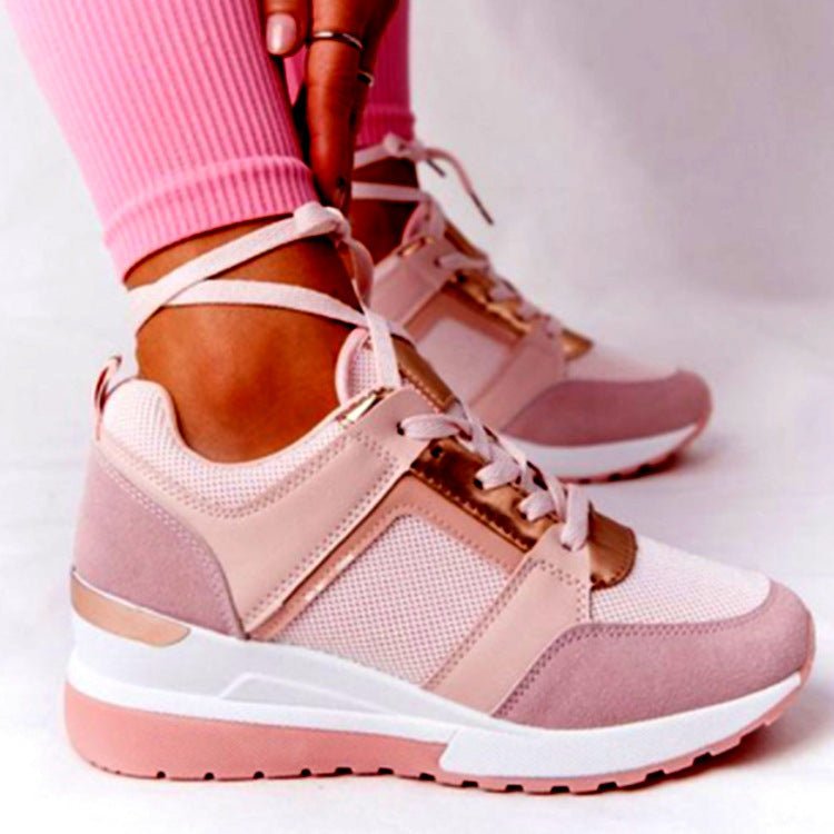 Sneakers Platform Wedge Heel Casual Shoes Lace - up Mesh Sneakers - Hamora