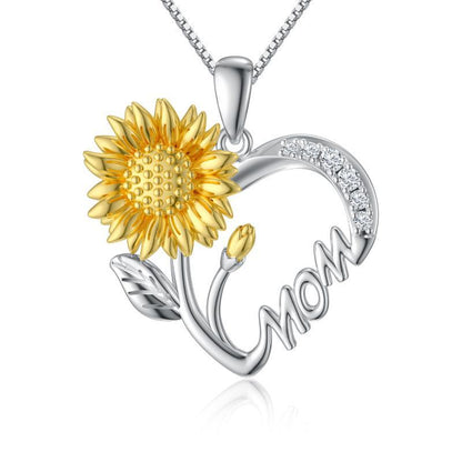 925 Sterling Silver Halsband för Mamma - Solros och Hjärta 'Jag Älskar Dig' Hängsmycke - Perfekt Gåva för Mors Dag och Födelsedag