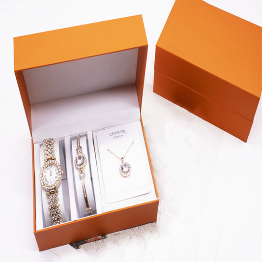3 - piece Rhinestone Watch Set With Bracelet And Necklace - Hamora