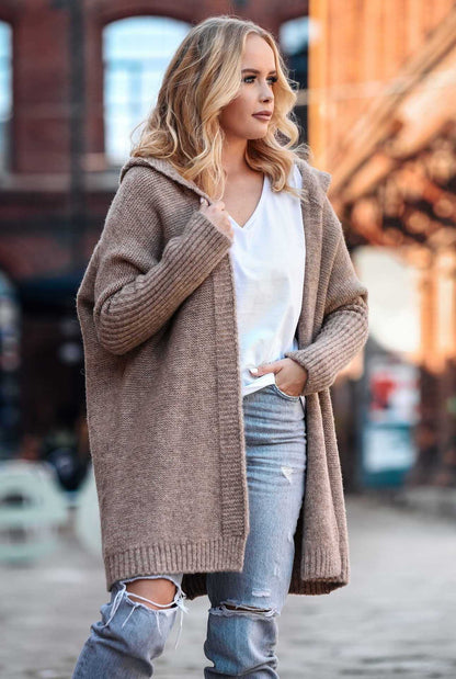 Ins Knitted Hooded Cardigan Fashion Loose Solid Color Batwing Sleeve Sweater Autumn And Winter Women's Clothing