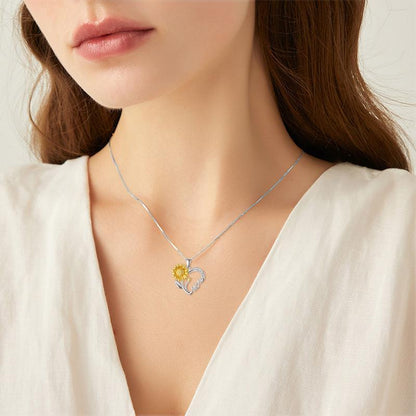 925 Sterling Silver Halsband för Mamma - Solros och Hjärta 'Jag Älskar Dig' Hängsmycke - Perfekt Gåva för Mors Dag och Födelsedag