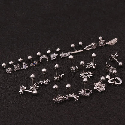 Stylish Örhänge i Guld och Silver 16g - Rostfritt Stål med CZ Stenar för Cartilage, Helix, Tragus och Conch - Säkert Skruvback