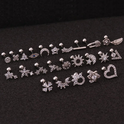 Stylish Örhänge i Guld och Silver 16g - Rostfritt Stål med CZ Stenar för Cartilage, Helix, Tragus och Conch - Säkert Skruvback