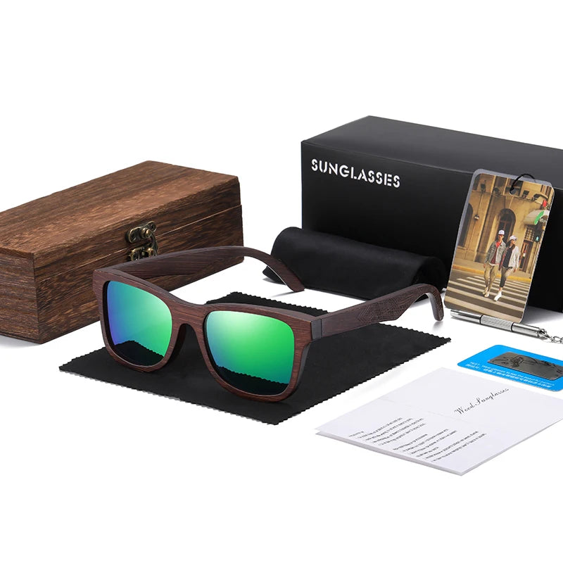 Handgjorda Polariserade Solglasögon i Naturligt Bambu - Eleganta Spegelglas med Presentförpackning