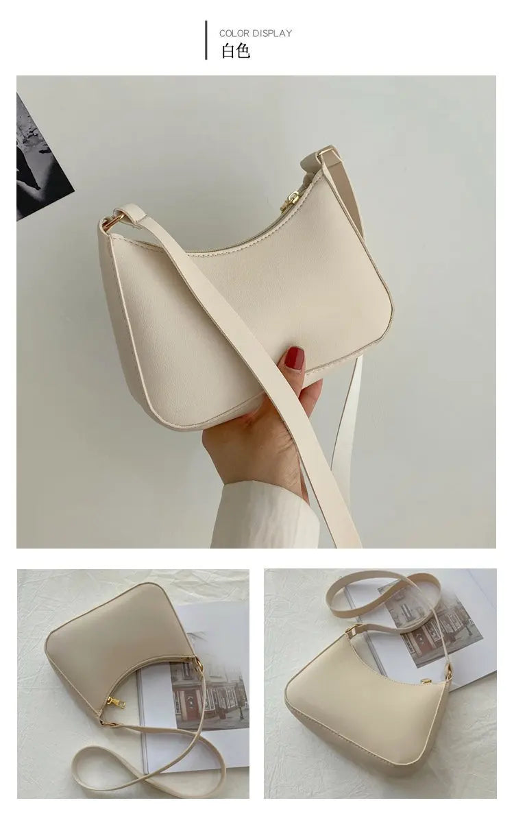 New Women's Fashion Handbags Retro Solid Color PU Leather Shoulder Underarm Bag Casual Women Hobos Handbags sac à main femme