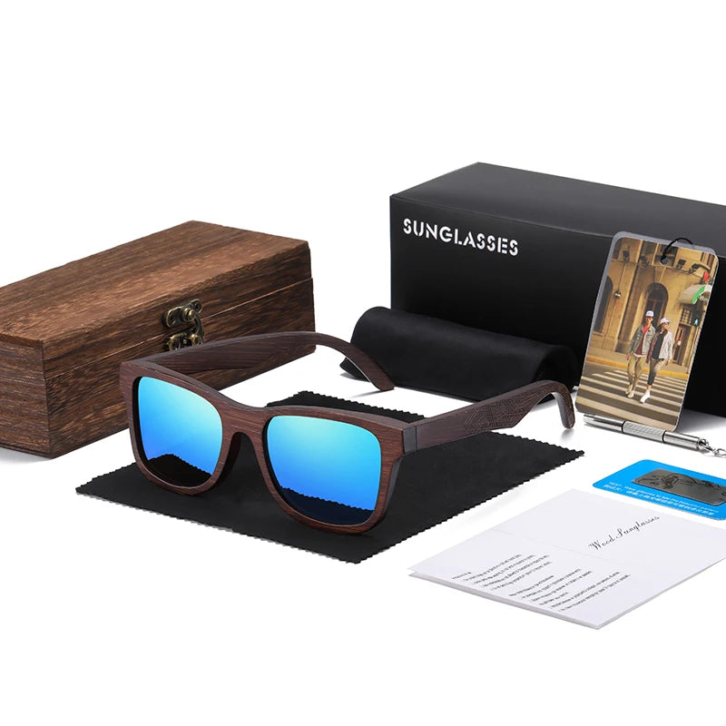 Handgjorda Polariserade Solglasögon i Naturligt Bambu - Eleganta Spegelglas med Presentförpackning