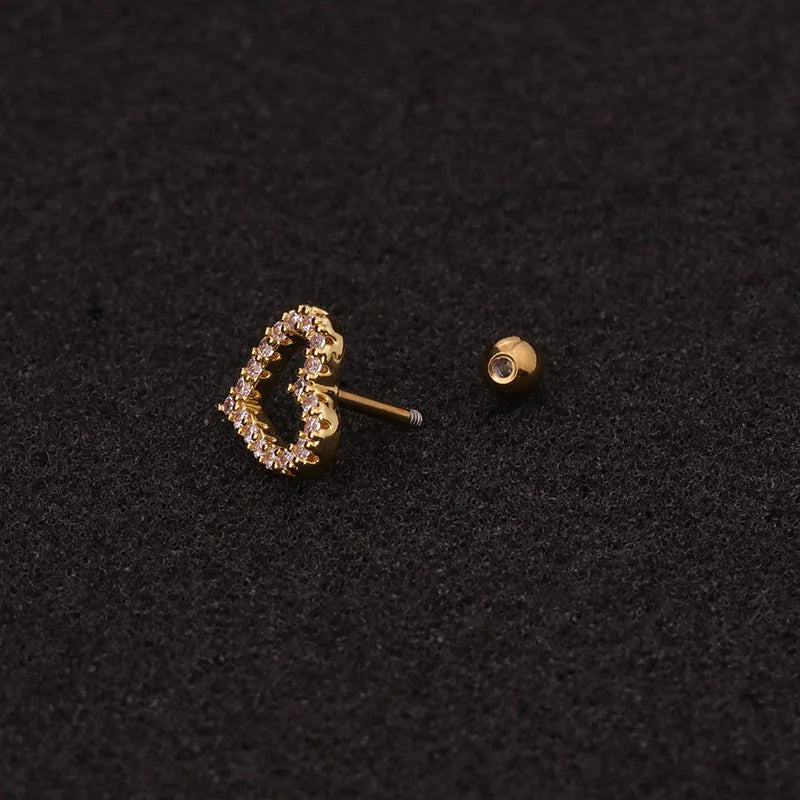 Stylish Örhänge i Guld och Silver 16g - Rostfritt Stål med CZ Stenar för Cartilage, Helix, Tragus och Conch - Säkert Skruvback