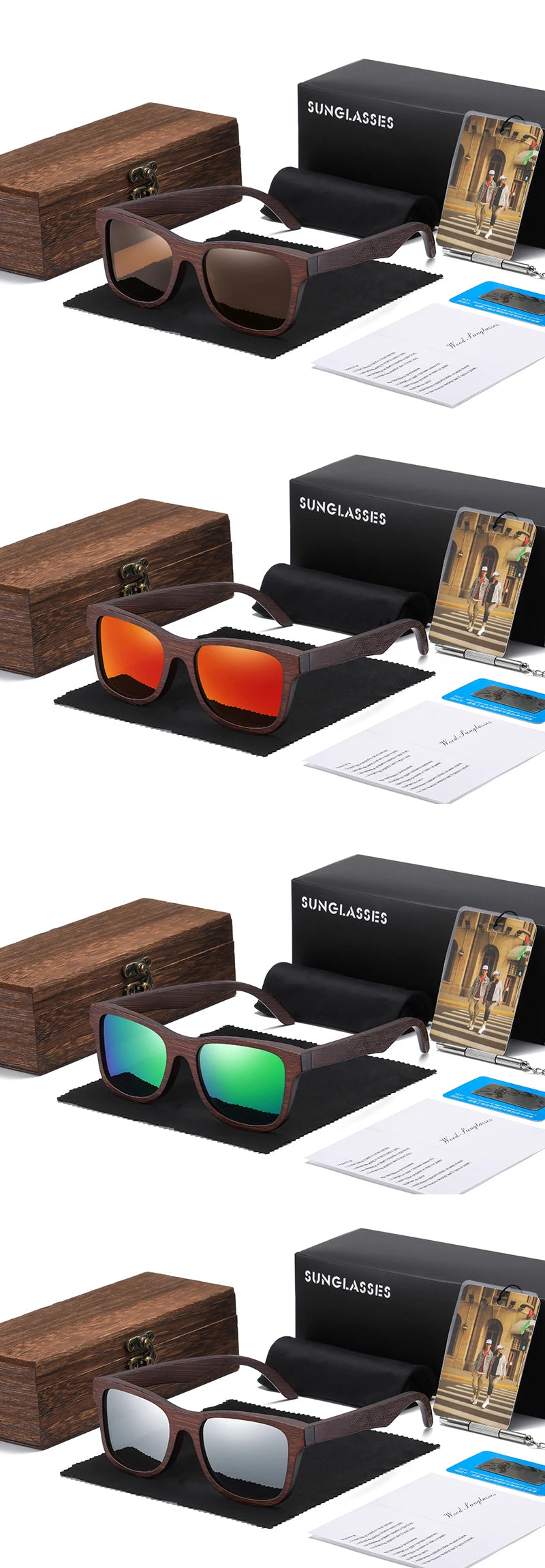 Handgjorda Polariserade Solglasögon i Naturligt Bambu - Eleganta Spegelglas med Presentförpackning