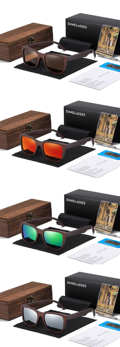Handgjorda Polariserade Solglasögon i Naturligt Bambu - Eleganta Spegelglas med Presentförpackning