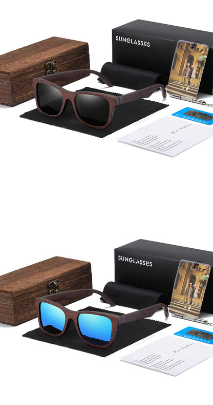 Handgjorda Polariserade Solglasögon i Naturligt Bambu - Eleganta Spegelglas med Presentförpackning