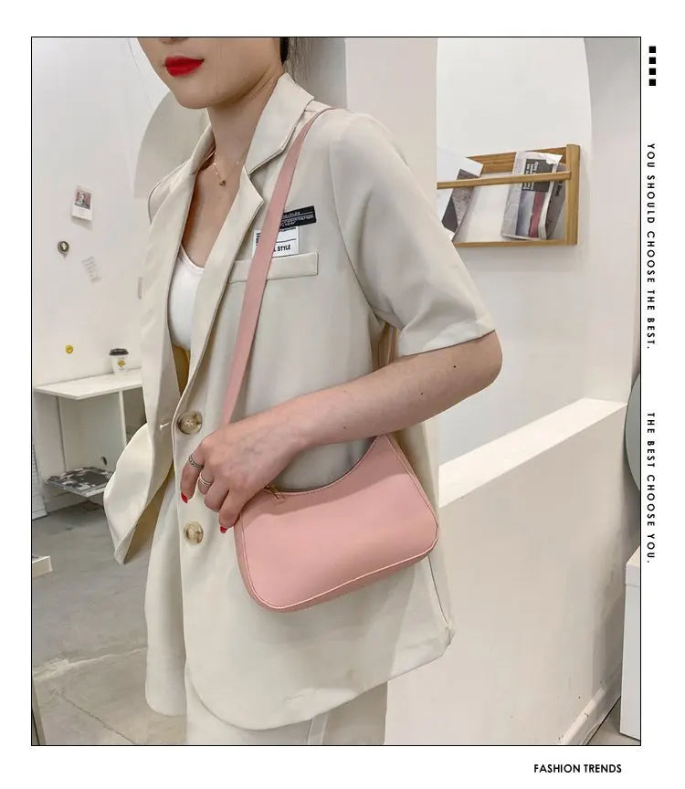 New Women's Fashion Handbags Retro Solid Color PU Leather Shoulder Underarm Bag Casual Women Hobos Handbags sac à main femme