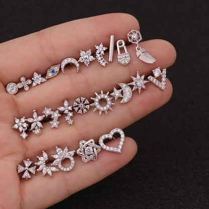 Stylish Örhänge i Guld och Silver 16g - Rostfritt Stål med CZ Stenar för Cartilage, Helix, Tragus och Conch - Säkert Skruvback