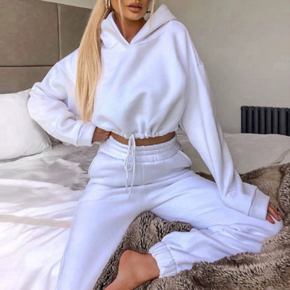 Stilren Tvådelad Sportdräkt för Kvinnor - Långärmad Casual Outfit med Skräddarsydd Midja