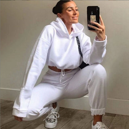 Stilren Tvådelad Sportdräkt för Kvinnor - Långärmad Casual Outfit med Skräddarsydd Midja